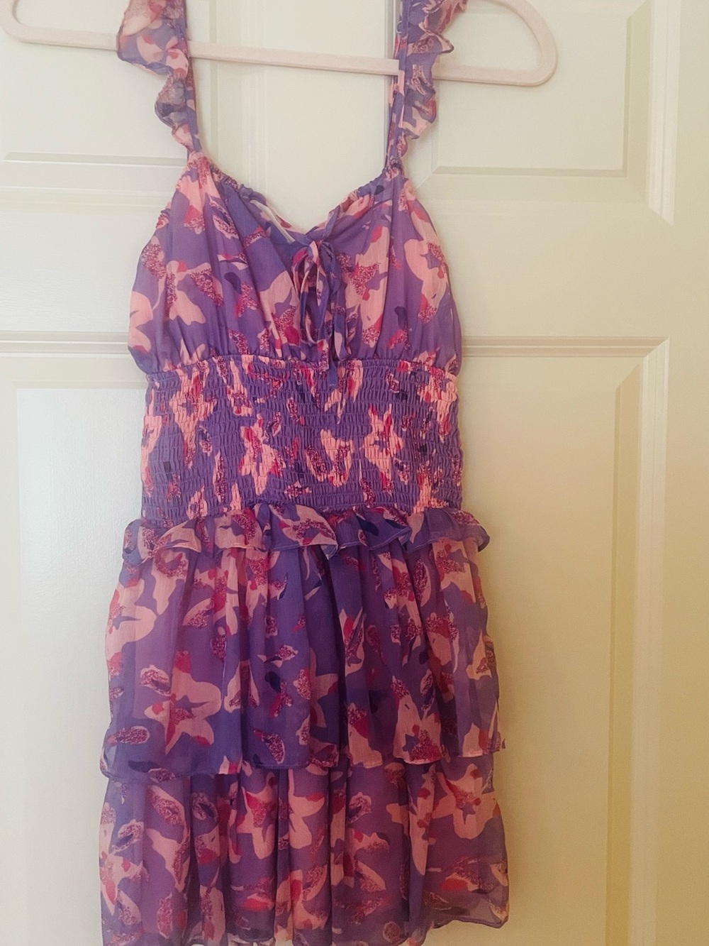Purple & Pink Floral Ruffled Sundress, O. Vianca, Small